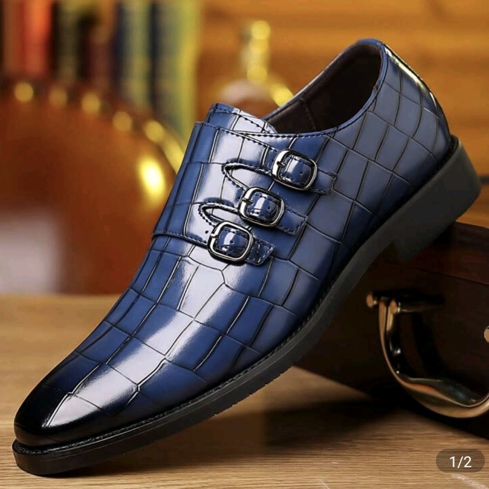 Elegant Triple Buckle Blue Oxfords